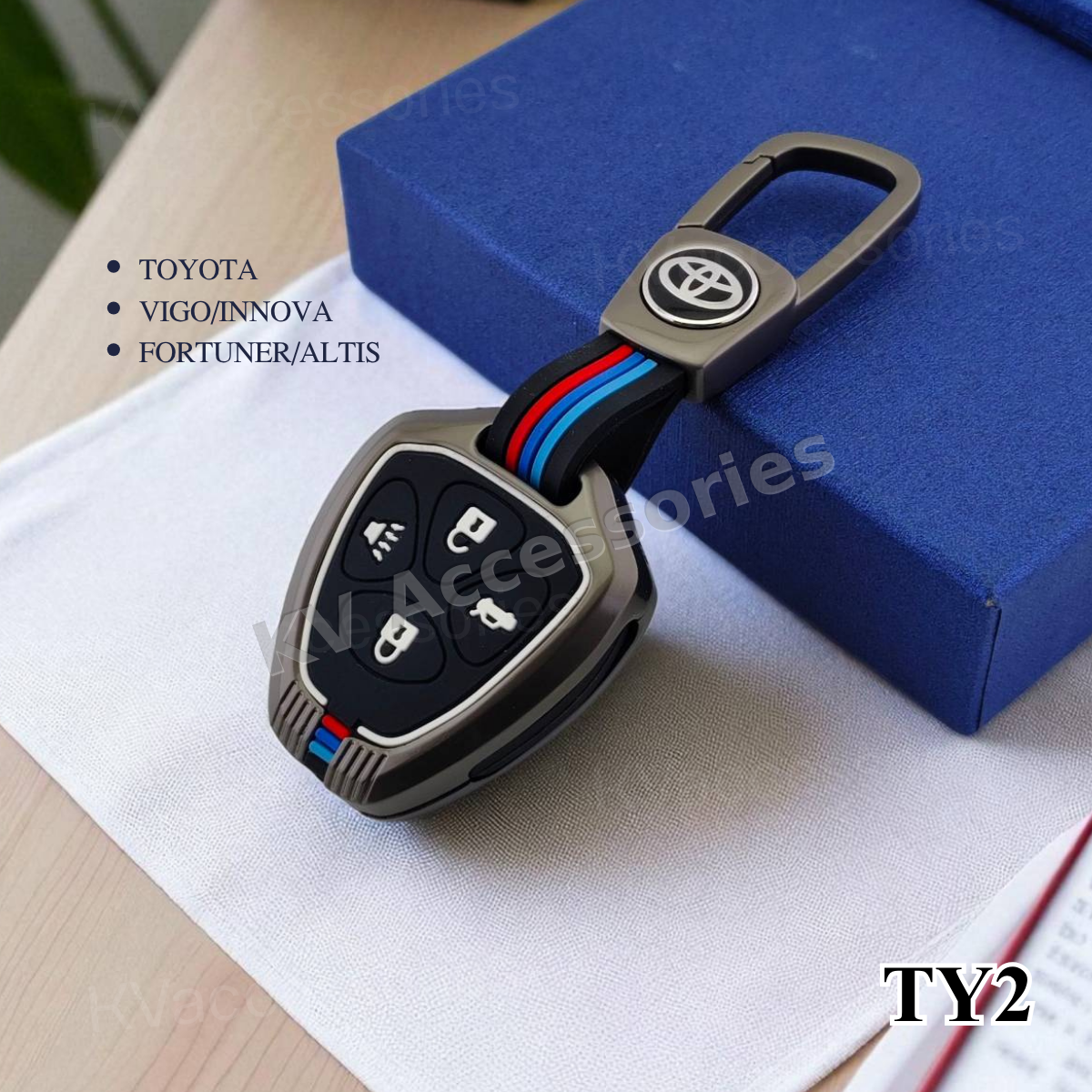 (พร้อมกล่อง) เคสกุญแจโลหะปุ่มซิลิโคน สำหรับ TOYOTA INNOVA / FORTUNER ALTIS VIGO / CAMRY 2.0