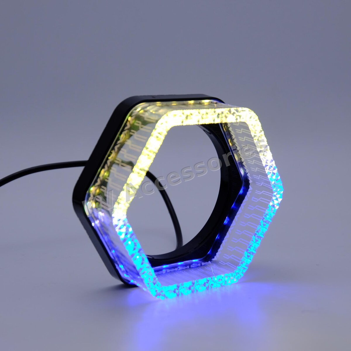 ฝาครอบ 5D Crystal ทรงหกเหลี่ยม RGB + ไฟเลี้ยว 2.5/3.0 นิ้ว