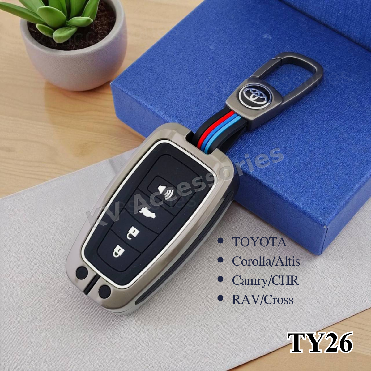 (พร้อมกล่อง) เคสกุญแจโลหะปุ่มซิลิโคน สำหรับ TOYOTA CAMRY COROLLA  C-HRPRIUS PRADO