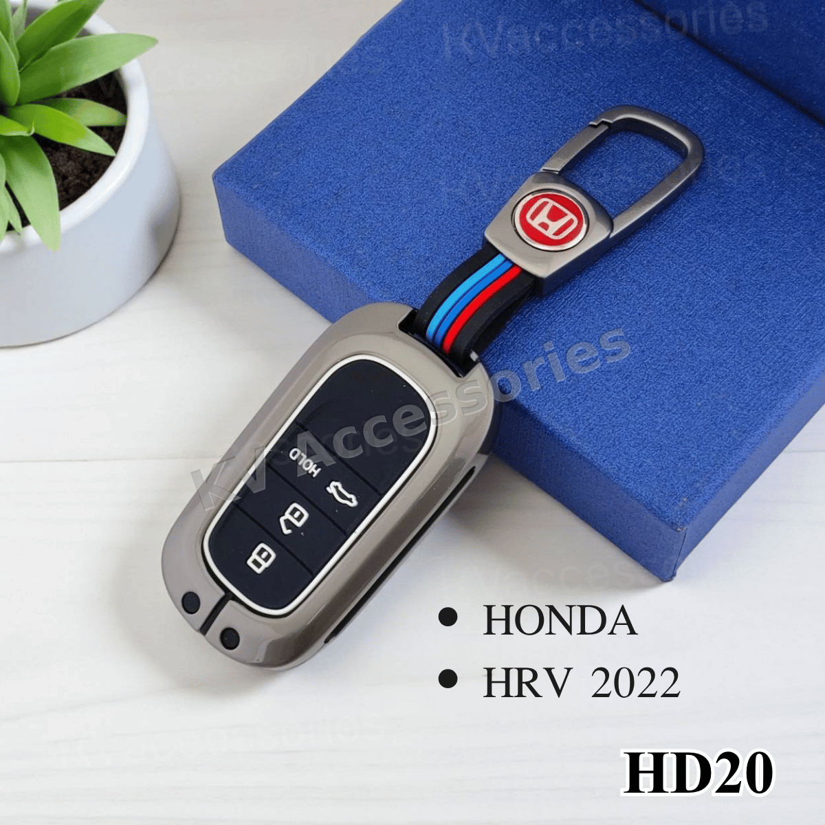 (พร้อมกล่อง) เคสกุญแจโลหะปุ่มซิลิโคน สำหรับ HONDA HRV 2022