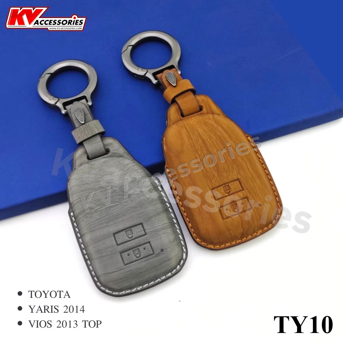 ซองหนังกุญแจลายไม้ สำหรับรุ่น TOYOTA  Yaris แบบ2ปุ่ม