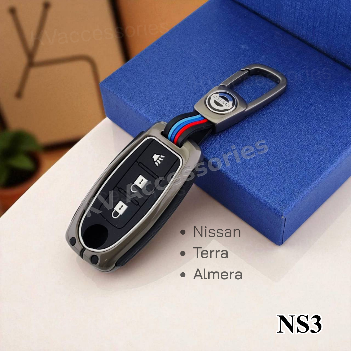 (พร้อมกล่อง) เคสกุญแจโลหะปุ่มซิลิโคน สำหรับ NISSAN Juke / Almera / Teana