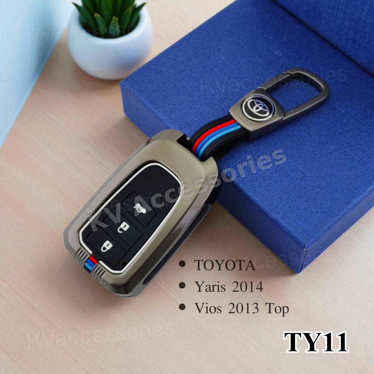 (พร้อมกล่อง) เคสกุญแจโลหะปุ่มซิลิโคน สำหรับ TOYOTA YARIS 2014 VIOS 2013 TOP