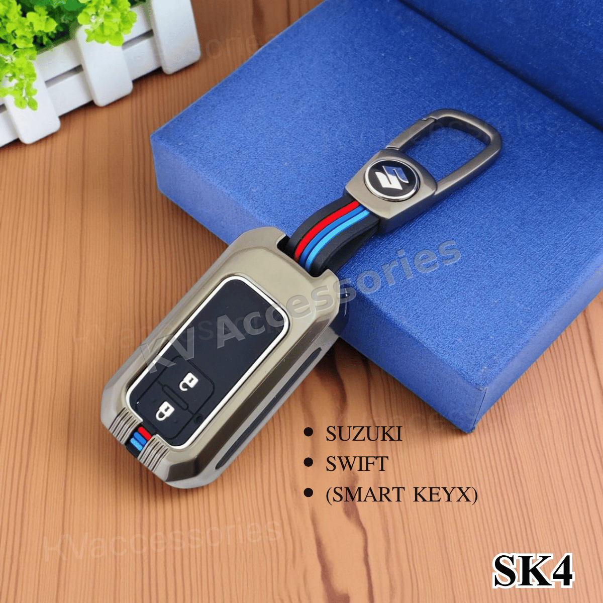 (พร้อมกล่อง) เคสกุญแจโลหะปุ่มซิลิโคน สำหรับ SUZUKI  SWIFT (SMART KEYX)