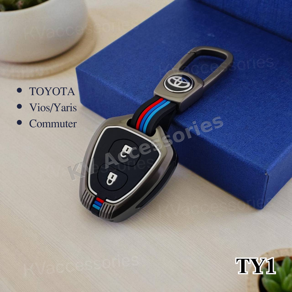 (พร้อมกล่อง) เคสกุญแจโลหะปุ่มซิลิโคน สำหรับ TOYOTA VIOS YARIS COMMUTER