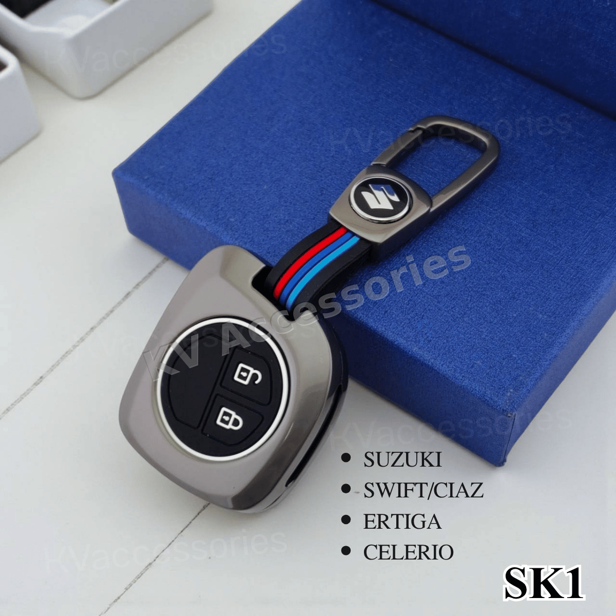 (พร้อมกล่อง) เคสกุญแจโลหะปุ่มซิลิโคน สำหรับ SUZUKI SWIFT/CIAZ ERTIGA/ CELERIO