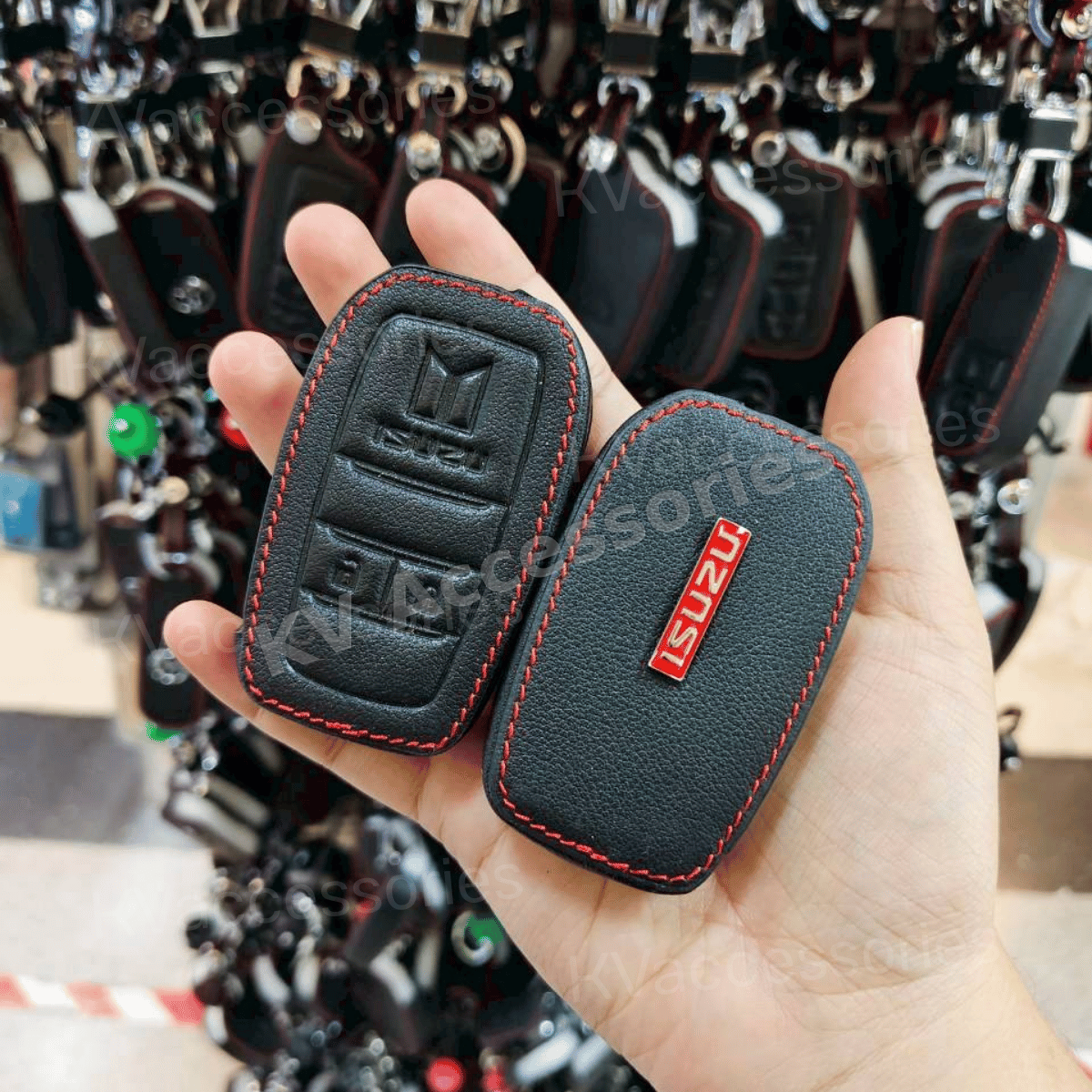 ซองหนังดำด้ายแดง สำหรับ ISUZU (แบบพับ) กุญแจแปลง
