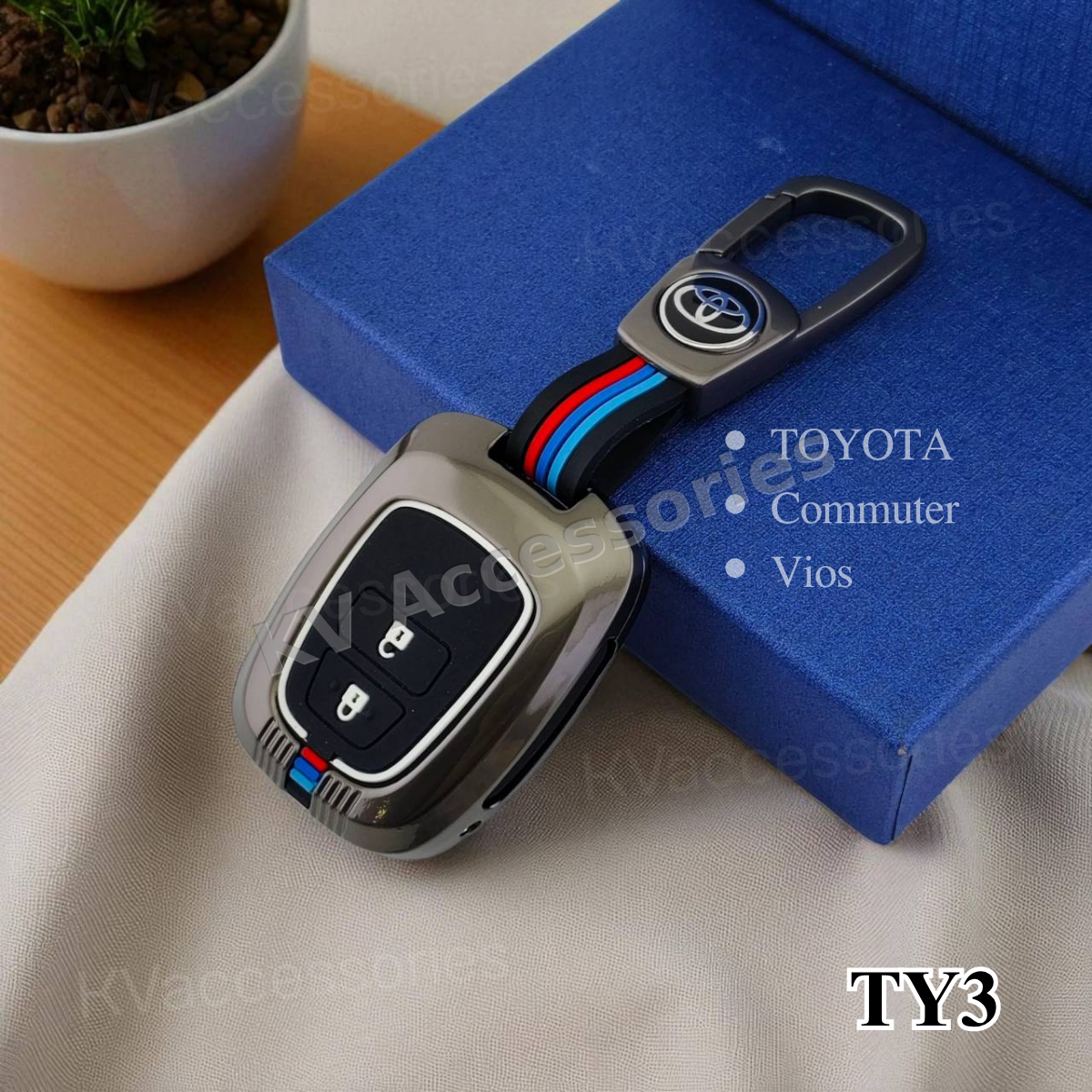 (พร้อมกล่อง) เคสกุญแจโลหะปุ่มซิลิโคน สำหรับ TOYOTA Vios 2013 Commuter 2012