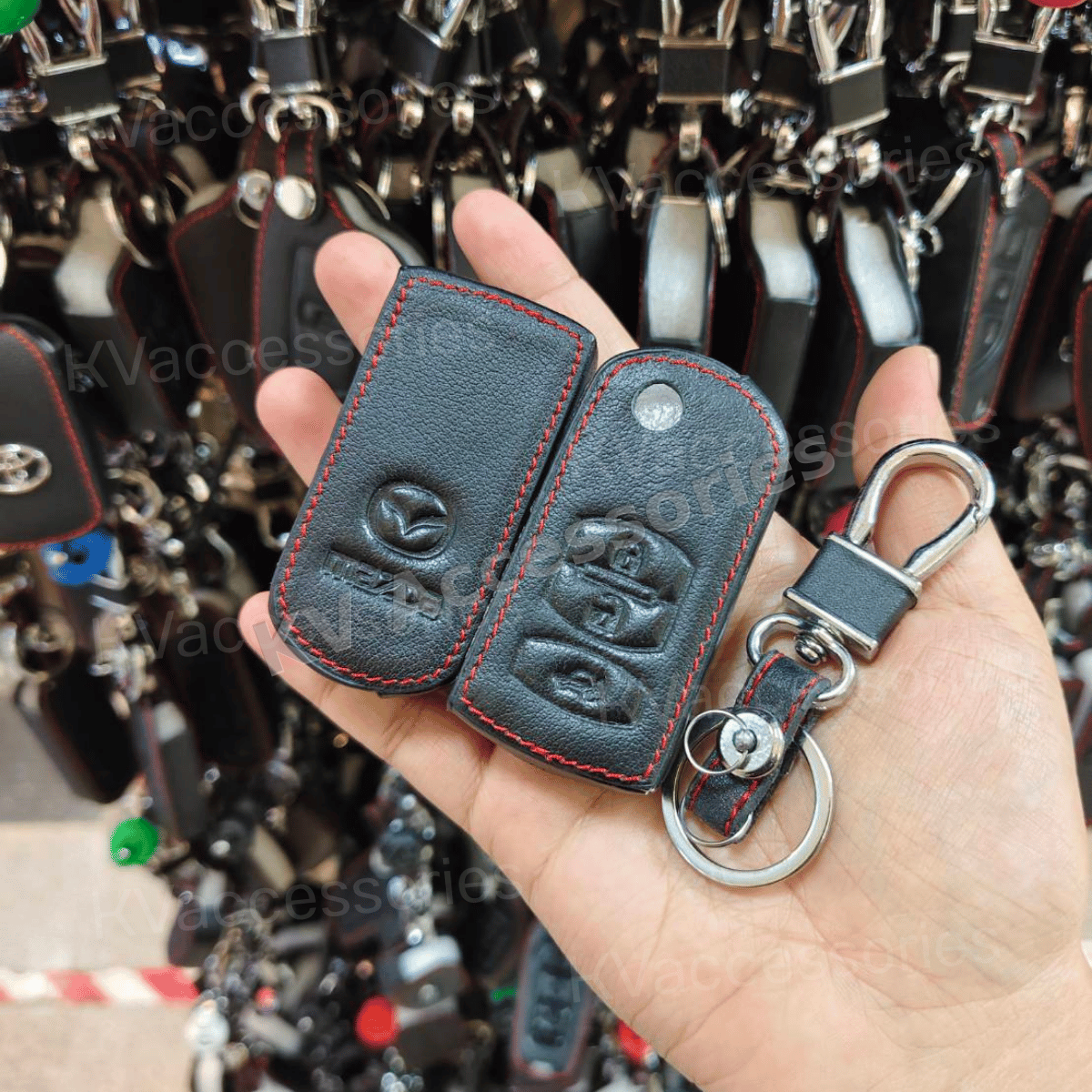 ซองหนังดำด้ายแดง สำหรับ Mazda 3 5 6 Series M6 RX8 MX5 2 แบบ3ปุ่ม