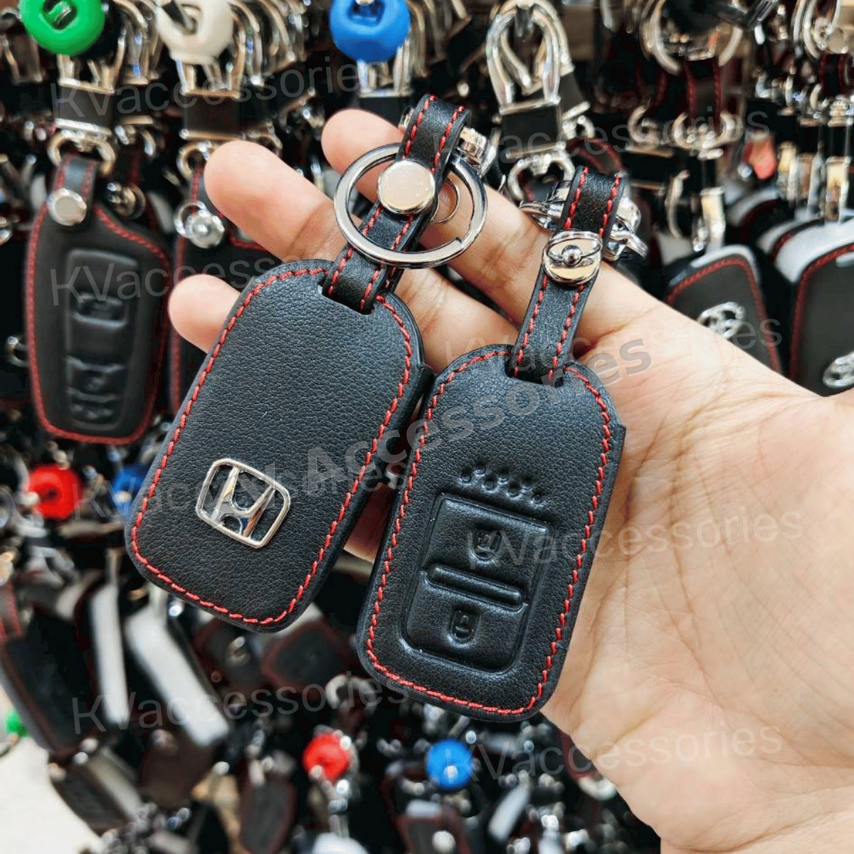 ซองหนังดำด้ายแดง สำหรับHONDA JAZZ แบบ2ปุ่ม