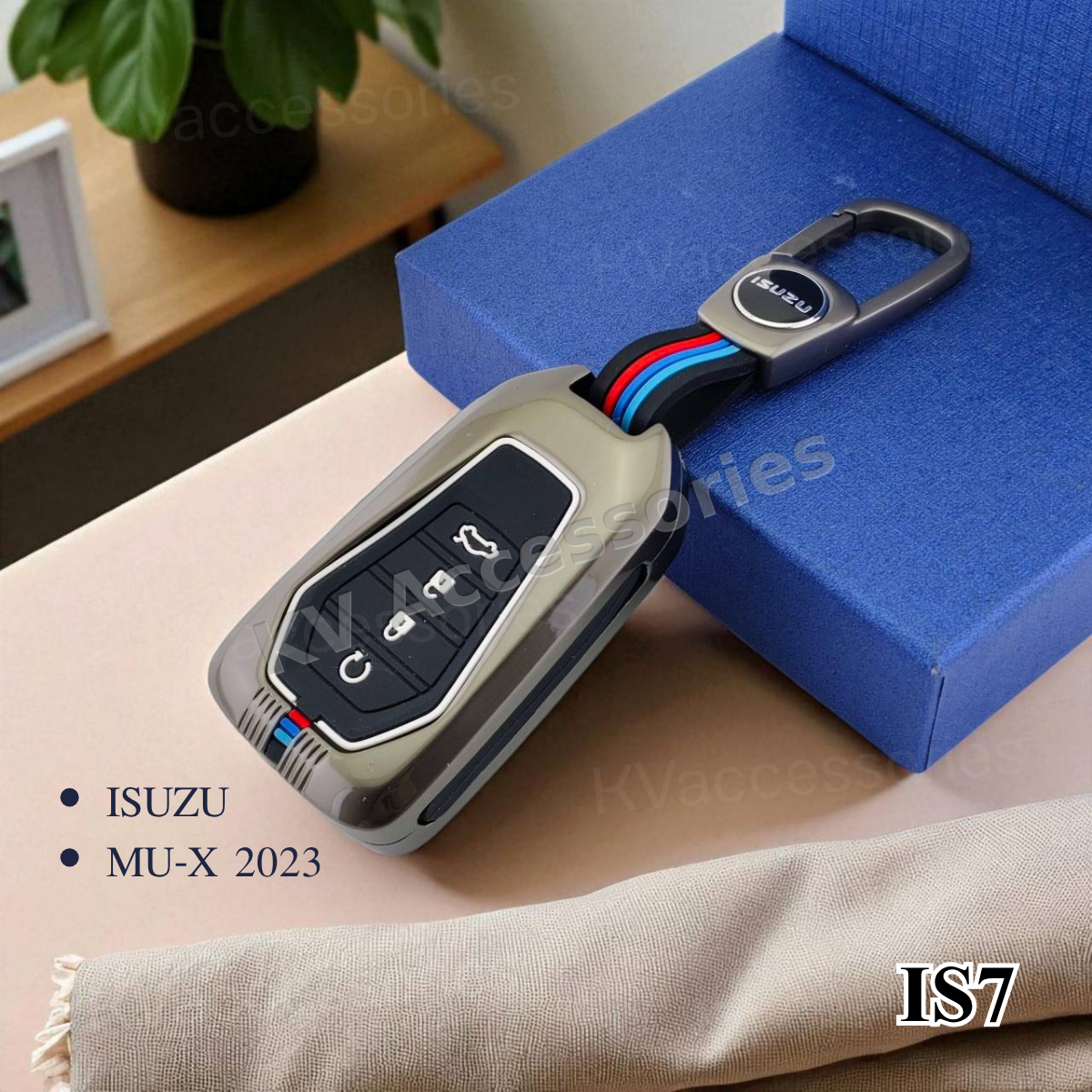 (พร้อมกล่อง) เคสกุญแจโลหะปุ่มซิลิโคน สำหรับ ISUZU MU X 2023