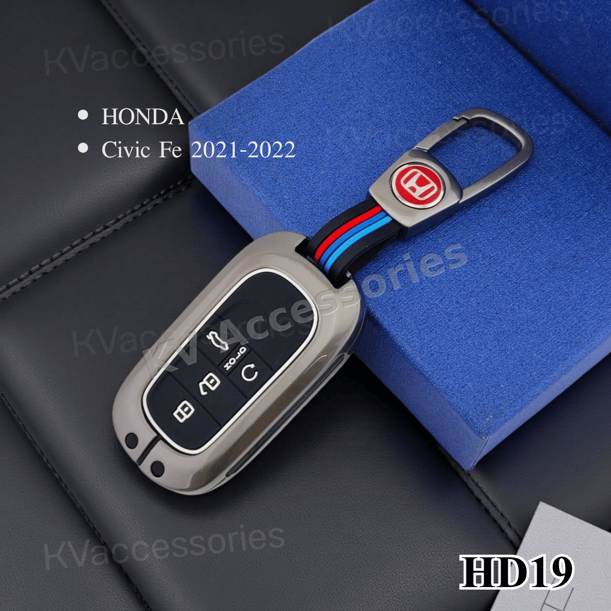 (พร้อมกล่อง) เคสกุญแจโลหะปุ่มซิลิโคน สำหรับ HONDA Civic Fe 2021-2022