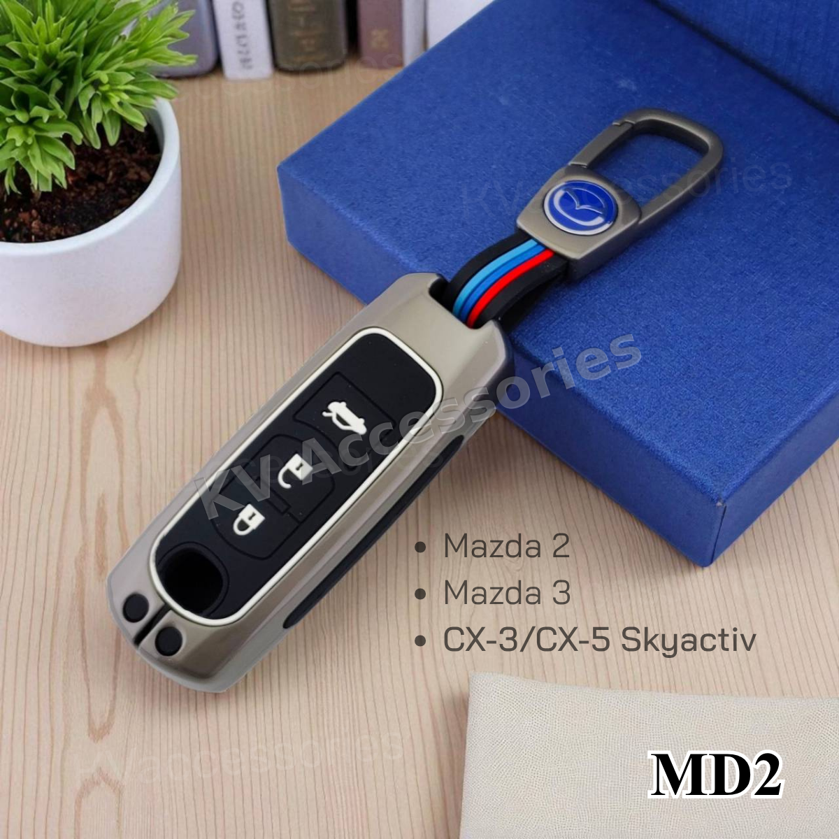 (พร้อมกล่อง) เคสกุญแจโลหะปุ่มซิลิโคน สำหรับ MAZDA SKYACITY MAZDA2 ,MAZDA3 CX3 ,CX5