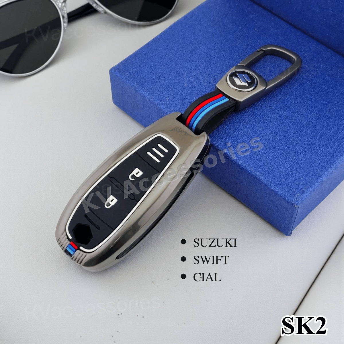 (พร้อมกล่อง) เคสกุญแจโลหะปุ่มซิลิโคน สำหรับ SUZUKI  SWIFT  CIAL