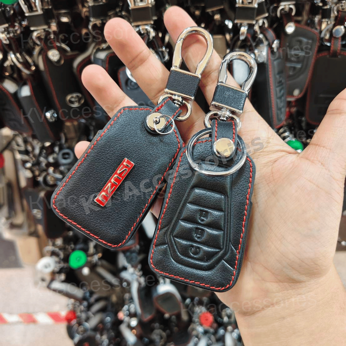 ซองหนังดำด้ายแดง สำหรับ ISUZU MU-X 2023 D-Max แบบ3ปุ่ม