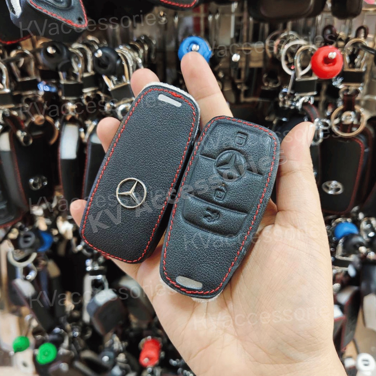 ซองหนังดำด้ายแดง สำหรับ MERCEDES BENZ  Class GLC GLE GLA W205 W213 W222 G63 E200
