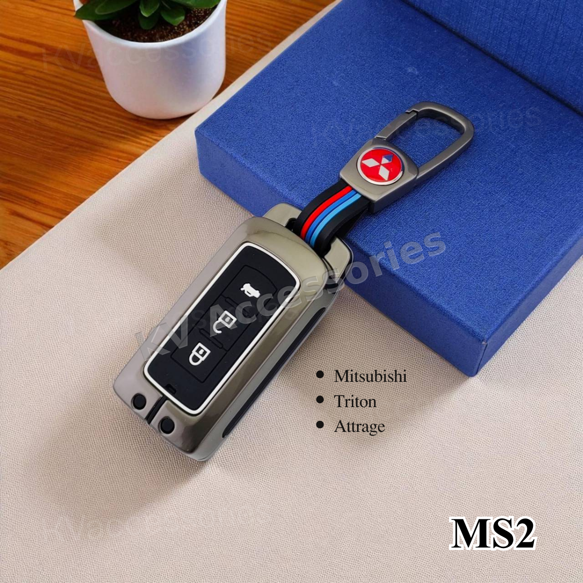 (พร้อมกล่อง) เคสกุญแจโลหะปุ่มซิลิโคน สำหรับ Mitsubishi  ATTRAGE  PAJERO SPORT