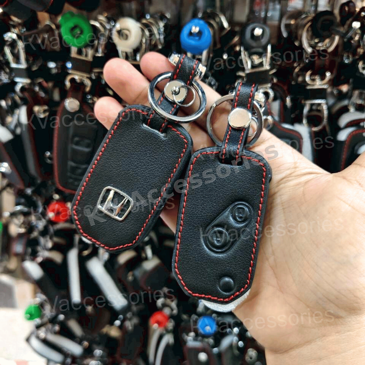 ซองหนังดำด้ายแดง สำหรับ HONDA UPGRADE แบบ2ปุ่ม