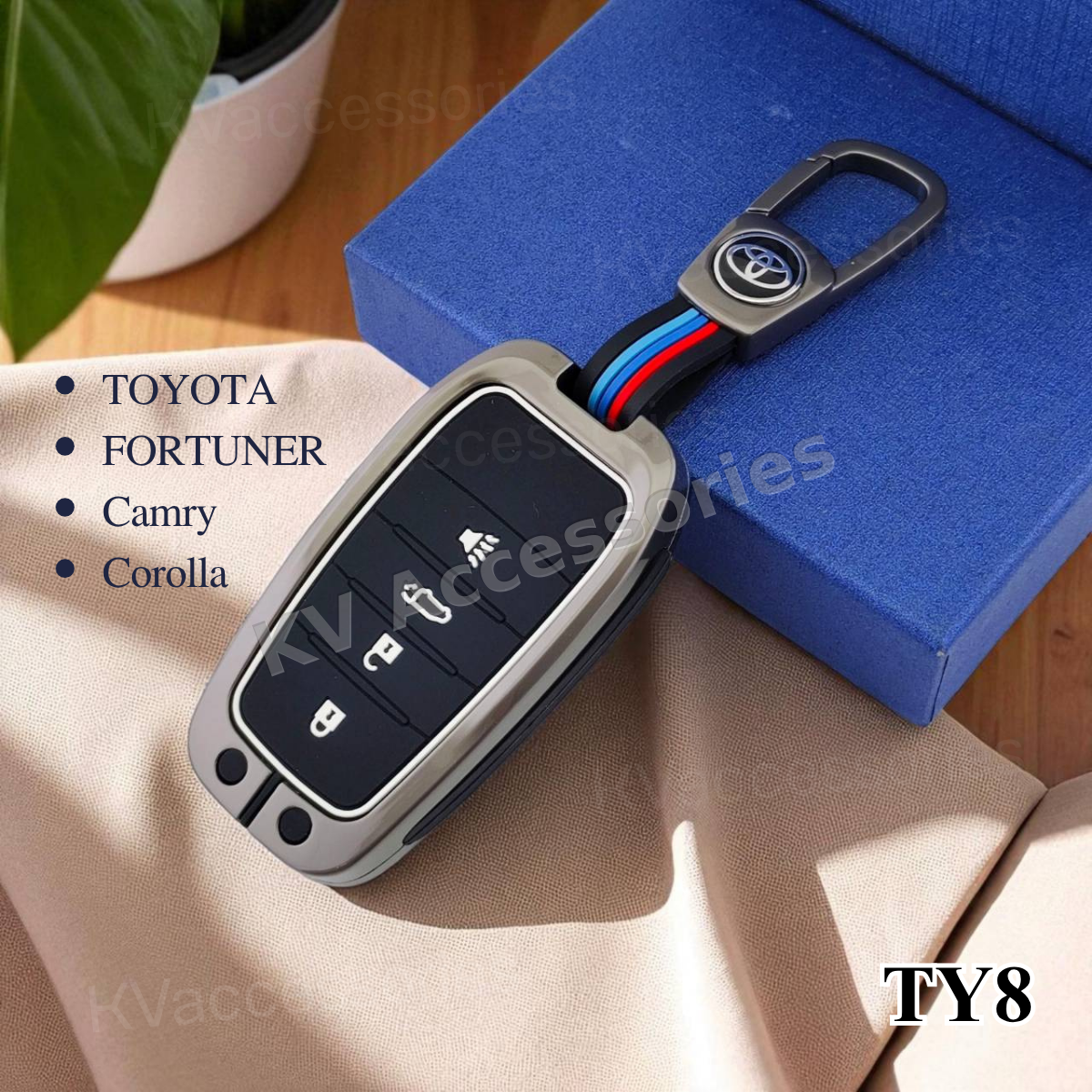 (พร้อมกล่อง) เคสกุญแจโลหะปุ่มซิลิโคน สำหรับ TOYOTA FORTUNER/Camry  Corolla