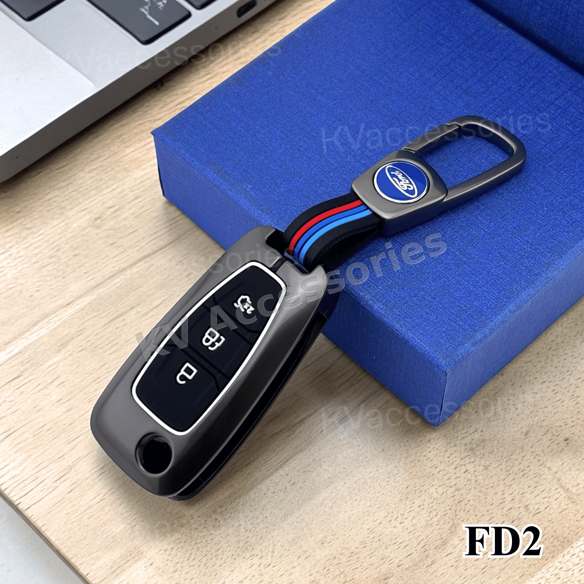 (พร้อมกล่อง) เคสกุญแจโลหะปุ่มซิลิโคน สำหรับ FORD  RANGER EVEREST
