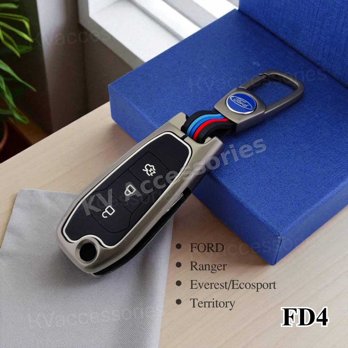 (พร้อมกล่อง) เคสกุญแจโลหะปุ่มซิลิโคน สำหรับ FORD  ALL NEW RANGE EVEREST แบบ3ปุ่ม