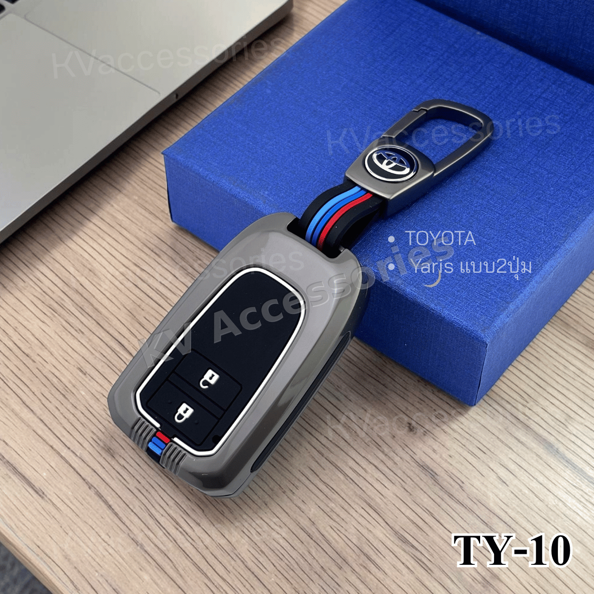 (พร้อมกล่อง) เคสกุญแจโลหะปุ่มซิลิโคน สำหรับ TOYOTA  Yaris แบบ2ปุ่ม