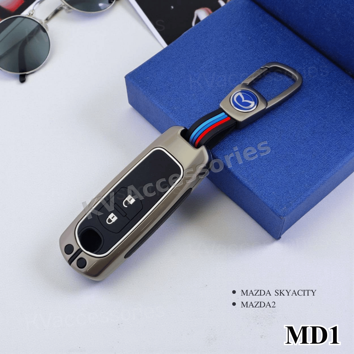 (พร้อมกล่อง) เคสกุญแจโลหะปุ่มซิลิโคน สำหรับ MAZDA SKYACITY MAZDA2