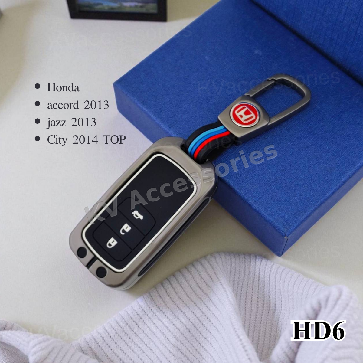 (พร้อมกล่อง) เคสกุญแจโลหะปุ่มซิลิโคน สำหรับ HONDA Accord 2013 Civic 2014 Jazz 2013